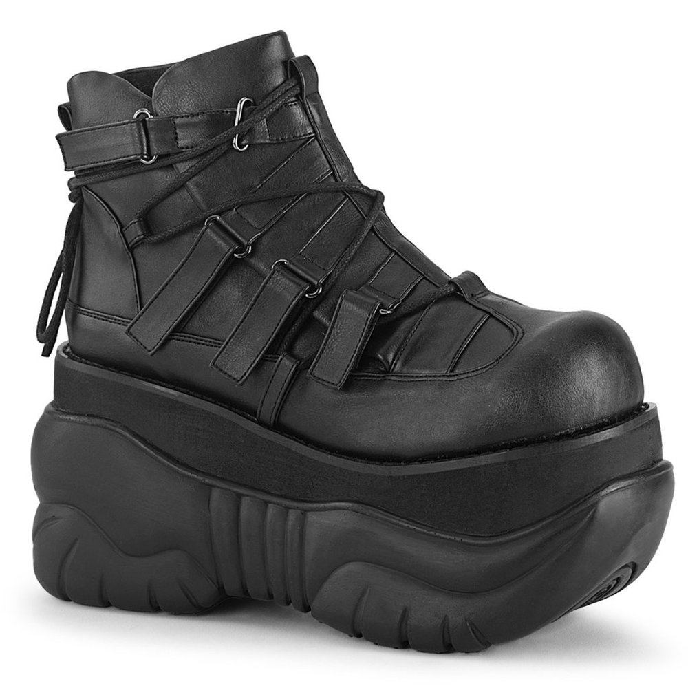 Demonia Boxer 13 Ankle Boots - Black Vegan Leather Mens Platform Sneakers